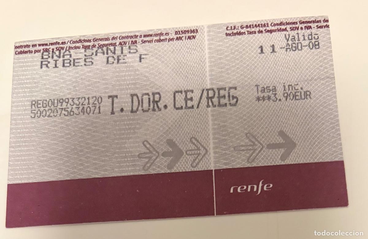 Coleccionismo billetes de transporte: BILLETE TREN FERROCARRIL RENFE BARCELONA A RIBES DE FRESER A&Ntilde;O 2008