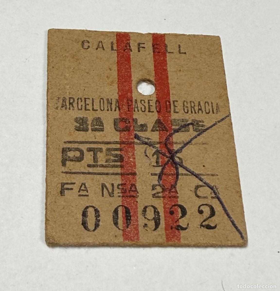 Coleccionismo billetes de transporte: ANTIGUO BILLETE TREN FERROCARRIL - CALAFELL A BARCELONA