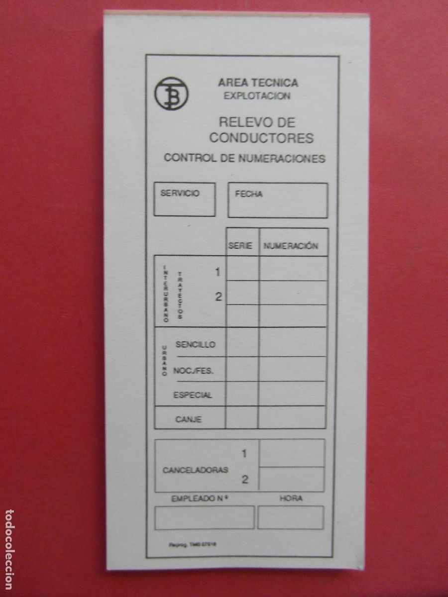 Coleccionismo billetes de transporte: REF: BCN100 COL. TRANSPORTE 1 IMPRESO RELEVO CONDUTORES CONTROL BILLETES TRANVIAS DE BARCELONA LEEIN