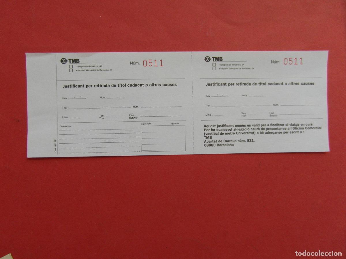 Coleccionismo billetes de transporte: REF: BCN100 COL. TRANSPORTE IMPRESO JUSTIFICANTE TITULO CADUCADO BILLETES TMB BARCELONA LEEIN