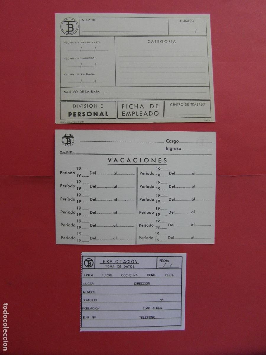 Coleccionismo billetes de transporte: REF: BCN100 COL. TRANSPORTE 3 IMPRESO TRANVIAS DE BARCELONA FICHA EMPLEADO VACACIONES RECLAMAC LEEIN