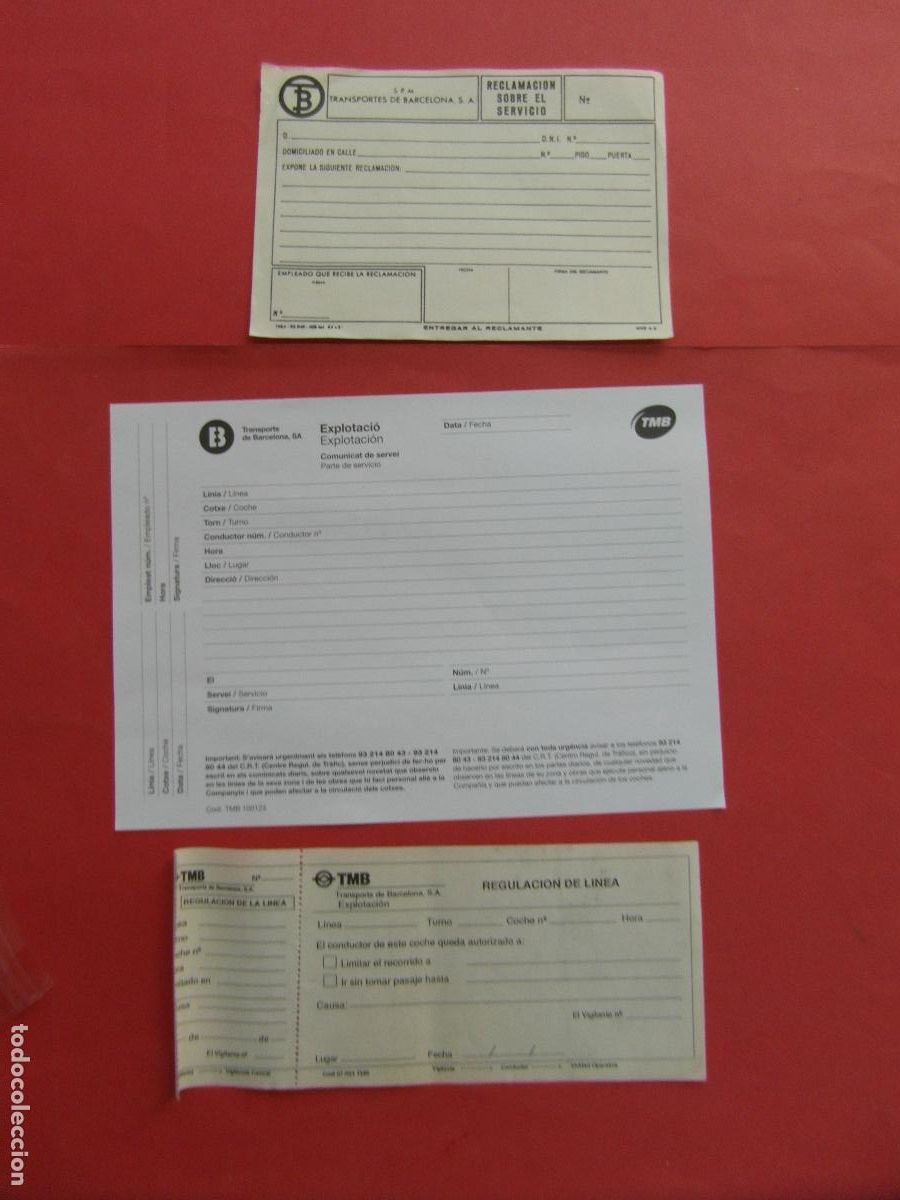 Coleccionismo billetes de transporte: REF: BCN100 COL. TRANSPORTE 3 IMPRESO TRANVIAS DE BARCELONA TMB RECLAMACION COMUNICACIONLEEIN