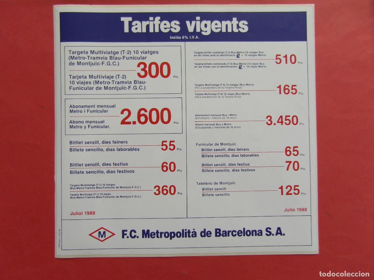 Collectionnisme Billets de transport: REF: BCN100 COL. TRANSPORTE 1 ADHESIVO TARIFAS 1988 METRO FERROCARRIL F.C. DE BARCELONA LEEIN