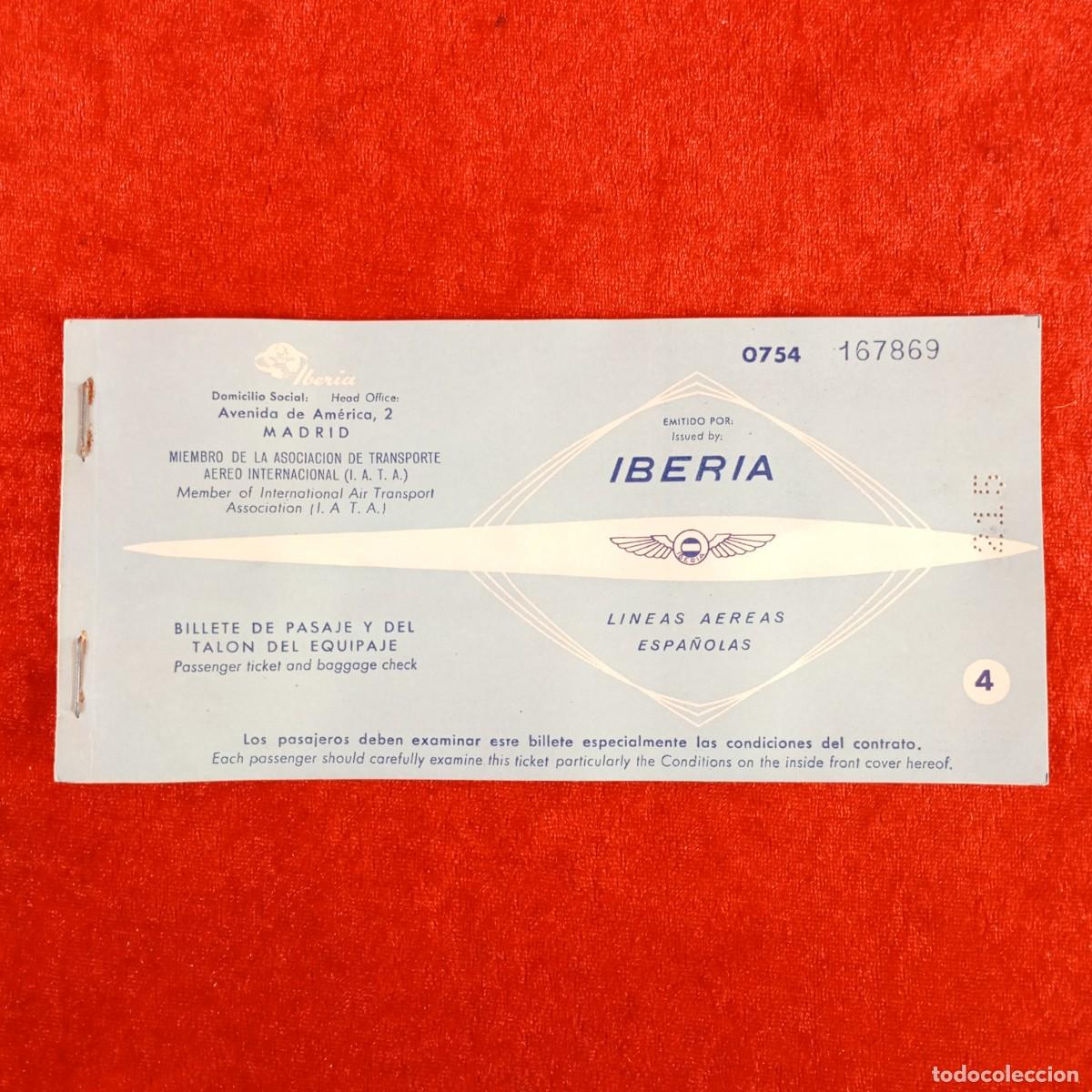 Coleccionismo billetes de transporte: IBERIA - LINEAS AEREAS ESPA&Ntilde;OLAS - BILLETE DE PASAJE Y DEL TALON DEL EQUIPAJE VUELO - A&Ntilde;OS 50 / 936