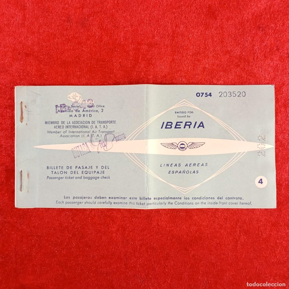 Coleccionismo billetes de transporte: IBERIA - LINEAS AEREAS ESPA&Ntilde;OLAS - BILLETE DE PASAJE Y DEL TALON DEL EQUIPAJE VUELO - A&Ntilde;OS 50 / 937
