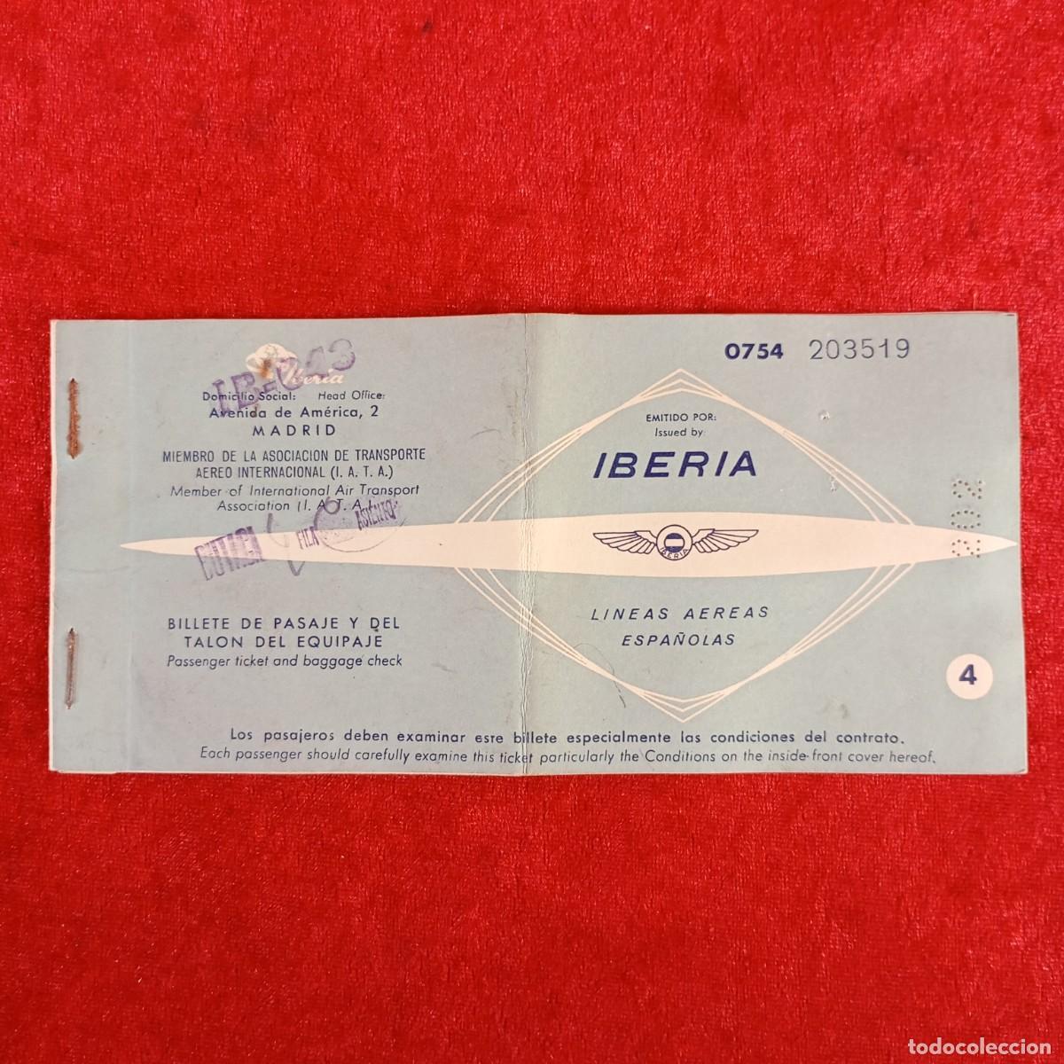 Coleccionismo billetes de transporte: IBERIA - LINEAS AEREAS ESPA&Ntilde;OLAS - BILLETE DE PASAJE Y DEL TALON DEL EQUIPAJE VUELO - A&Ntilde;OS 50 / 938