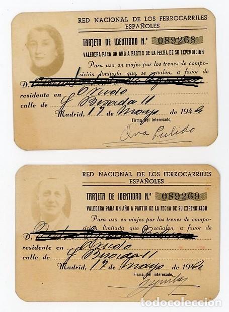 Coleccionismo billetes de transporte: RENFE. OVIEDO. ASTURIAS. 2 TARJETAS DE IDENTIDAD CORRELATIVAS. FERROCARRIL. 1944