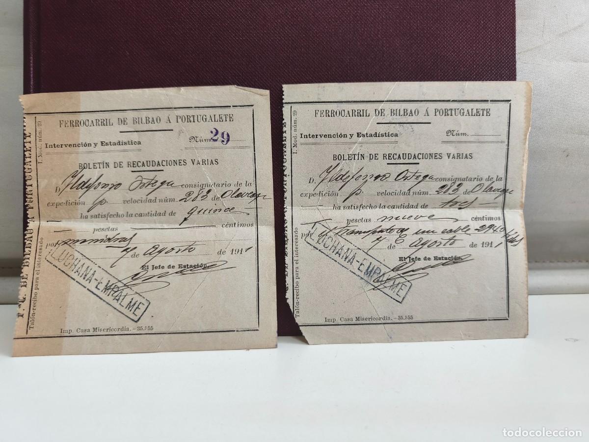 Collectionnisme Billets de transport: FERROCARRIL DE BILBAO A PORTUGALETE. BOLET&Iacute;N DE RECAUDACIONES VARIAS. A&Ntilde;O 1911.