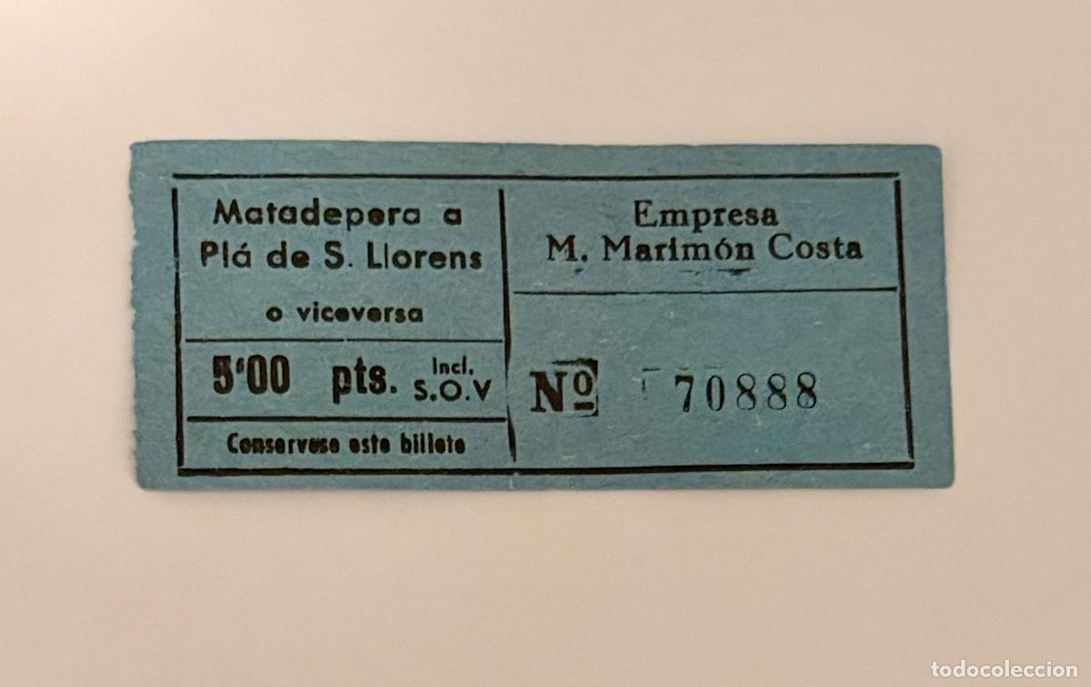 Coleccionismo billetes de transporte: BILLETE EMPRESA MARIMON COSTA- MATADEPERA A PLA DE SAN LLORENS