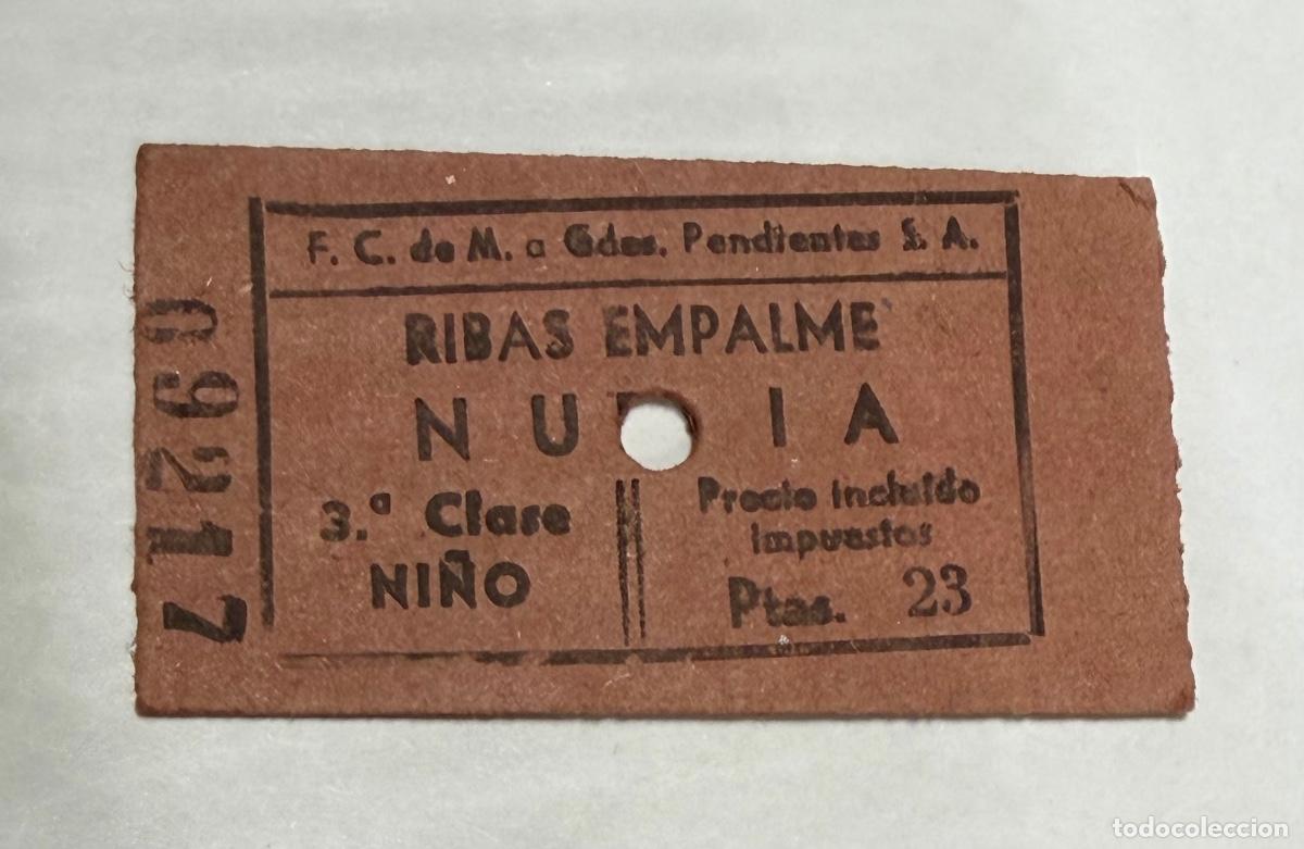 Coleccionismo billetes de transporte: ANTIGUO BILLETE CREMALLERA RIBAS EMPALME - NURIA ESTACION DE ESQUI- TARIFA NI&Ntilde;O