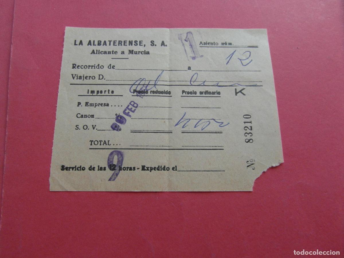 Coleccionismo billetes de transporte: BILLETE LA ALBARATENSE ALICANTE A MURCIA