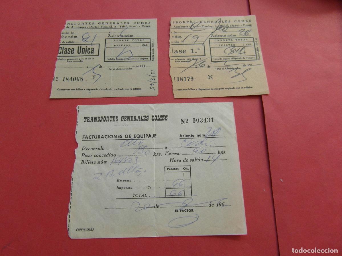Coleccionismo billetes de transporte: 3 BILLETES DIFERENTE TRANSPORTE GENERALES COMES CADIZ