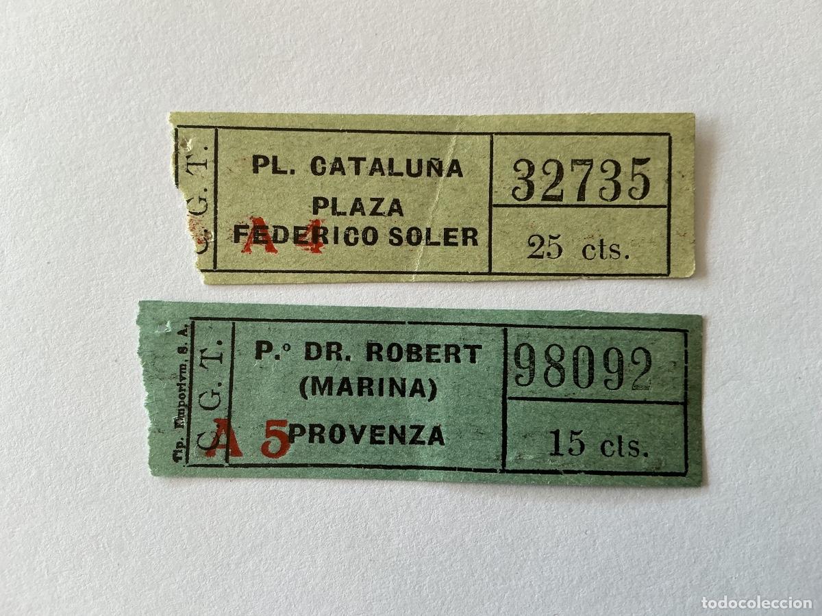 Coleccionismo billetes de transporte: 2 BILLETES TRANVIA C.G.T. BARCELONA MARINA PROVENZA FEDERICO SOLER 15 25 CTS CMS CENTS