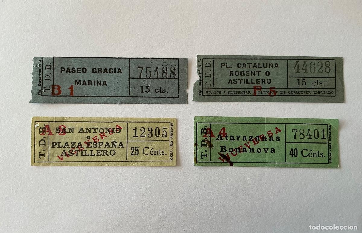 Collectionnisme Billets de transport: 4 BILLETES TRANV&Iacute;A T.D.B. BARCELONA GRACIA MARINA ASTILLERO BONANOVA 15 25 40 CENTS CMS CTS