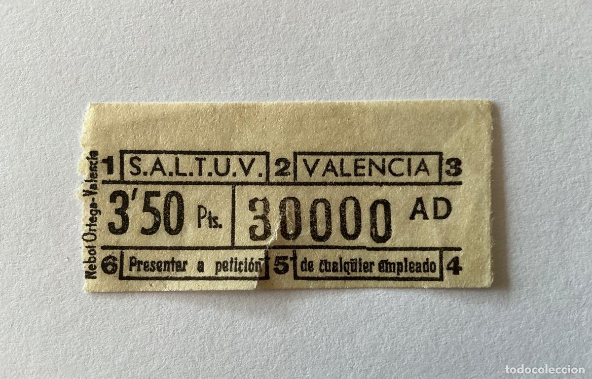 Coleccionismo billetes de transporte: BILLETE TRANV&Iacute;A S.A.L.T.U.V. VALENCIA 3&rsquo;50 PTS PESETAS NUMERO 30000