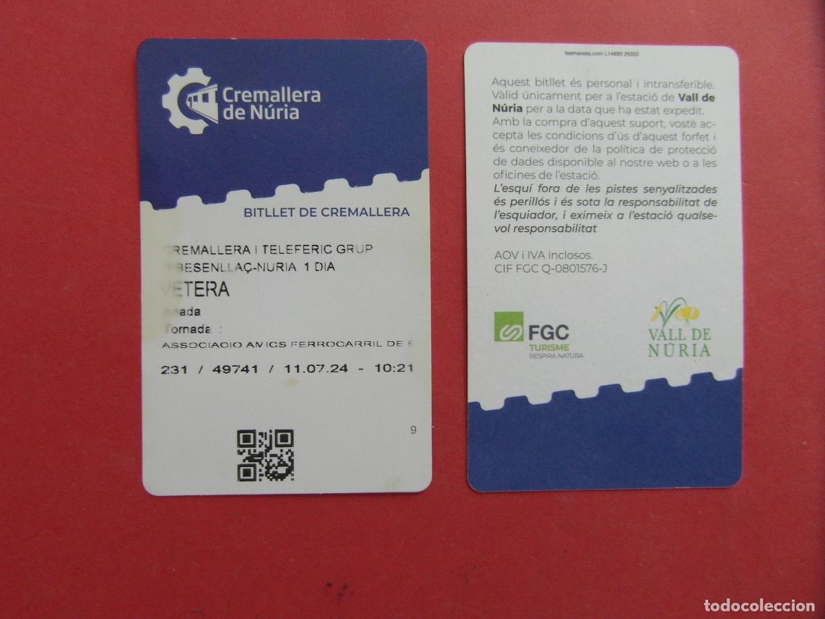 Coleccionismo billetes de transporte: BILLETE CREMALLERA DE NURIA Y TELEFERICO VETERA
