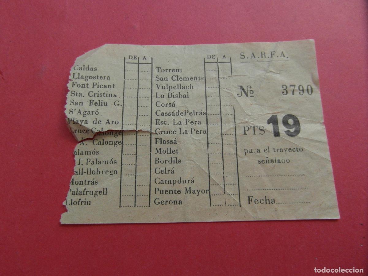 Coleccionismo billetes de transporte: BILLETE SARFA PLAYA ARO CALDAS PONT PICANT TORRENT FLASSA MOLLET BORDILS CELRA PALAFRUGELL
