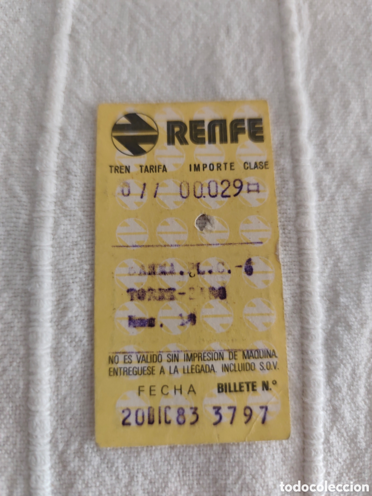 Coleccionismo billetes de transporte: Billete de RENFE A&ntilde;o 1983