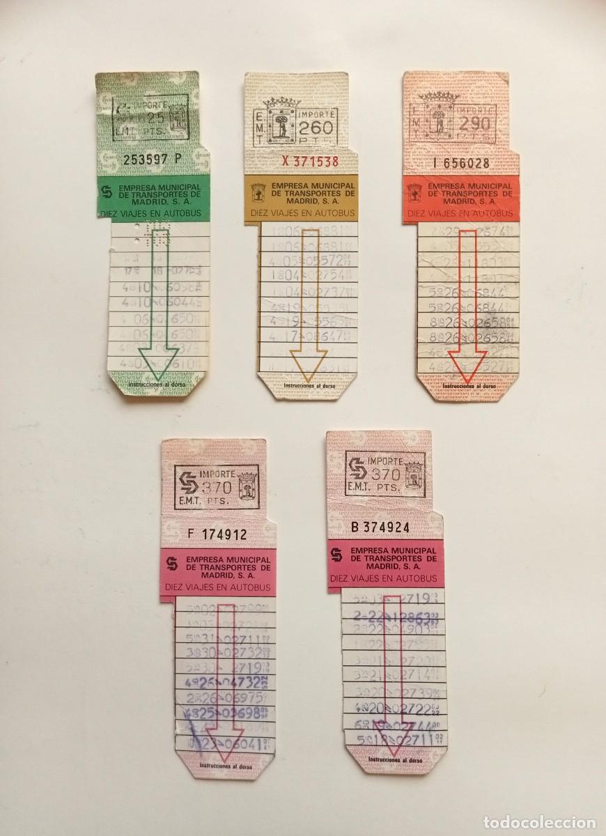 Coleccionismo billetes de transporte: 5 BONOBUS variados - EMT MADRID - AUTOBUS