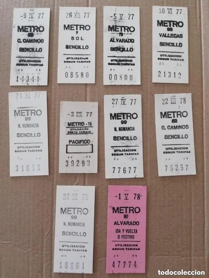 Coleccionismo billetes de transporte: 10 BILLETES DEL METRO DE MADRID, TODOS CAPICUAS, A&Ntilde;O 1977 Y 78, TAL Y COMO PUEDEN VERSE EN LAS FOTOG