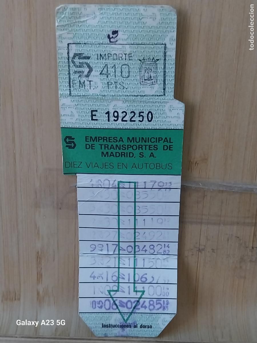 Coleccionismo billetes de transporte: BONOBUS 10 VIAJES USADOS A&Ntilde;O 1982 SOBADO MADRID 410 PTS