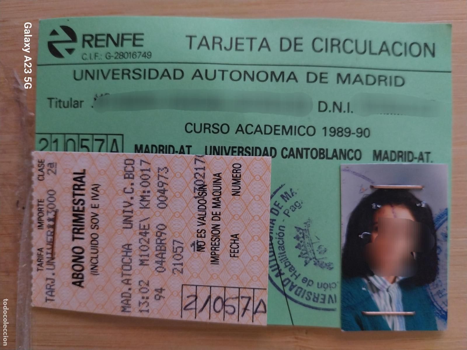 Coleccionismo billetes de transporte: RENFE TARJETA CIRCULACION ABONO UNIVERSIDAD AUTONOMA MADRID AT - UNIV CANTOBLANCO ORIGINAL 1989 90