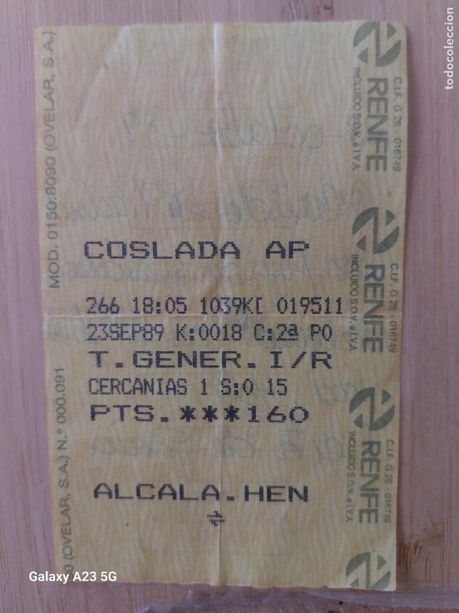Coleccionismo billetes de transporte: RENFE BILLETE TRASPORTE COSLADA - ENTREVIAS 23 SEP 1989 160 PTAS ORIGINAL 8.3X5.4 CM TREN