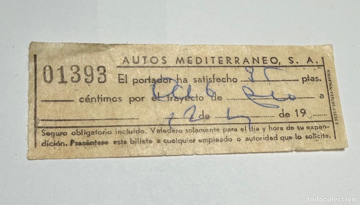 Coleccionismo billetes de transporte: ANTIGUO BILLETE COMPA&Ntilde;IA AUTOS MEDITERRANEO S.A.