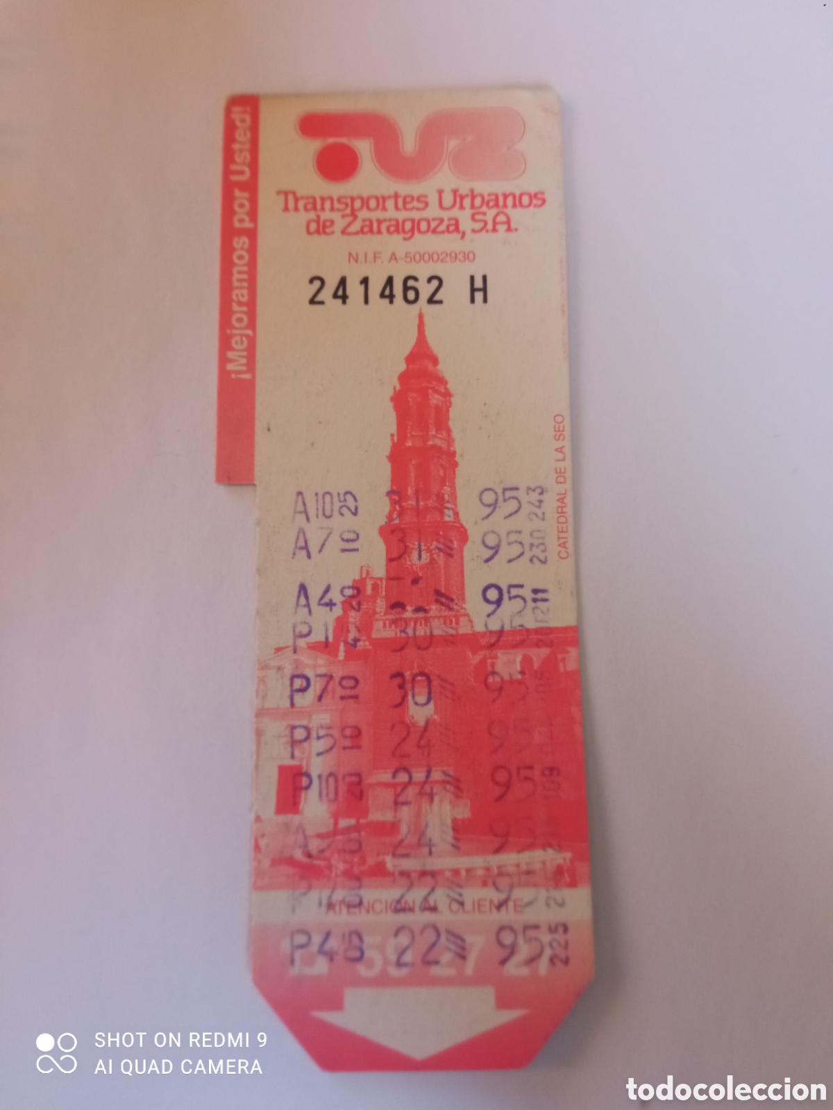 Coleccionismo billetes de transporte: Billete de Transporte urbano ZARAGOZA, S.A. A&Ntilde;OS 90S (catedral del aseo)