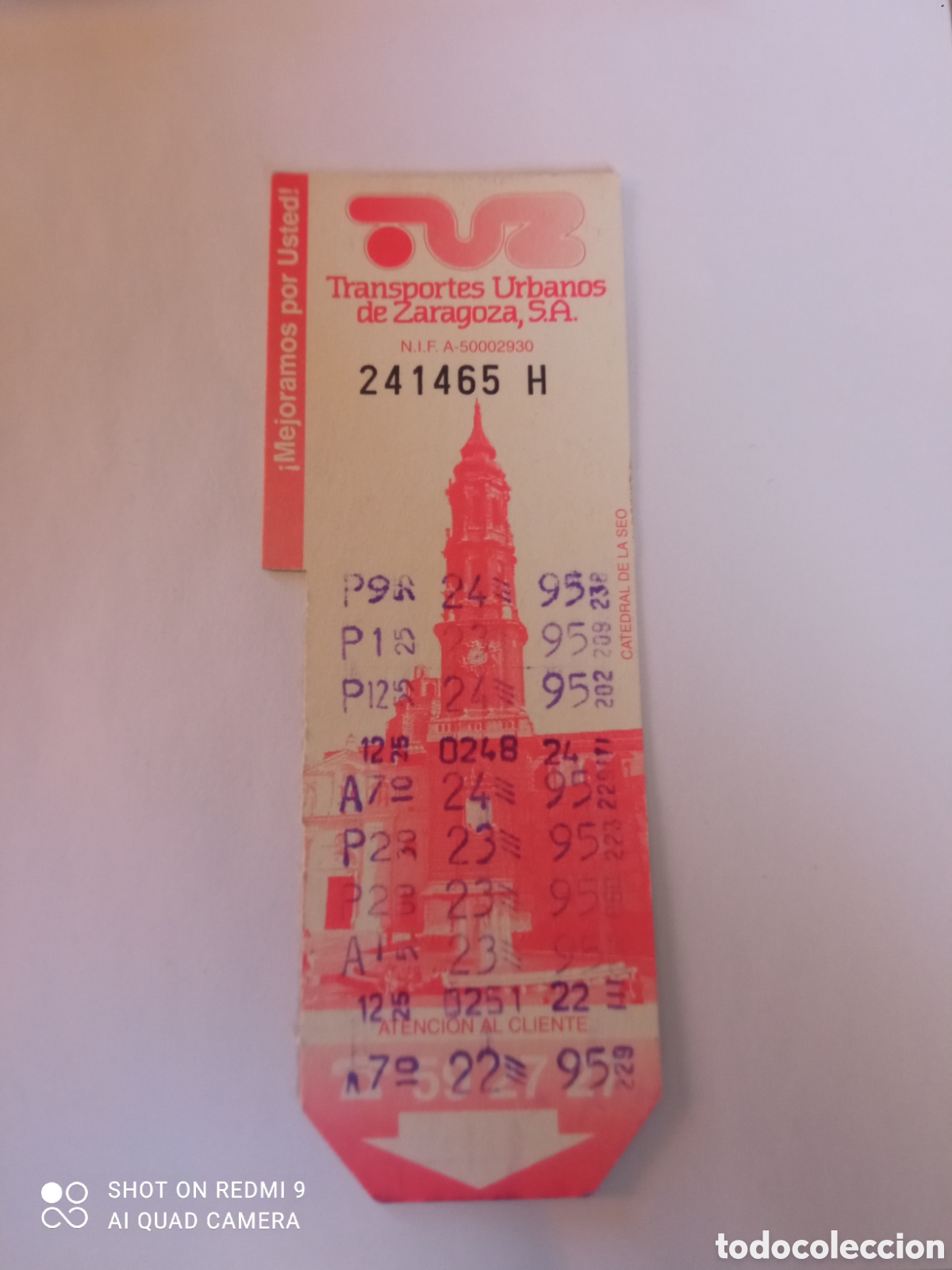 Coleccionismo billetes de transporte: Billete de Transporte urbano ZARAGOZA, S.A. A&Ntilde;OS 90S (catedral del aseo)
