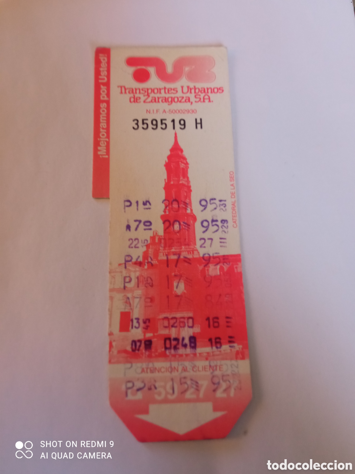 Coleccionismo billetes de transporte: Billete de Transporte urbano ZARAGOZA, S.A. A&Ntilde;OS 90S (catedral del aseo)