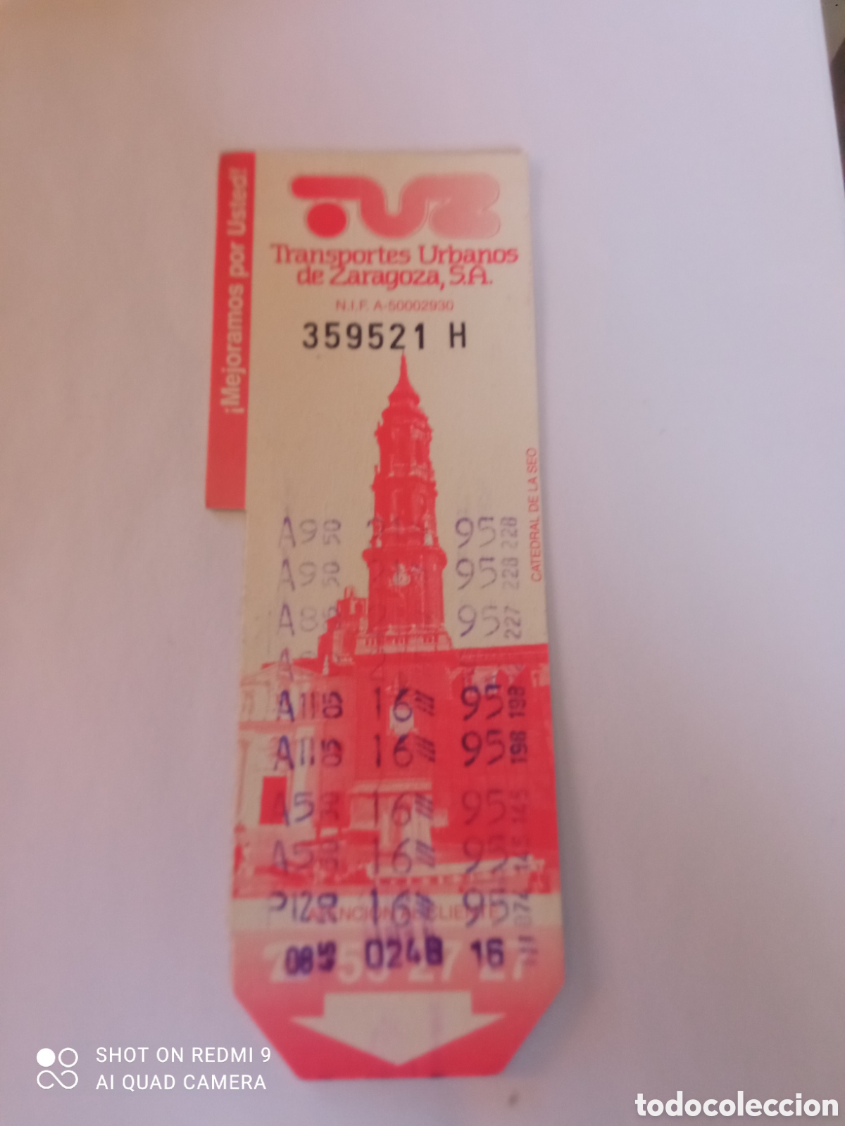 Coleccionismo billetes de transporte: Billete de Transporte urbano ZARAGOZA, S.A. A&Ntilde;OS 90S (catedral del aseo)