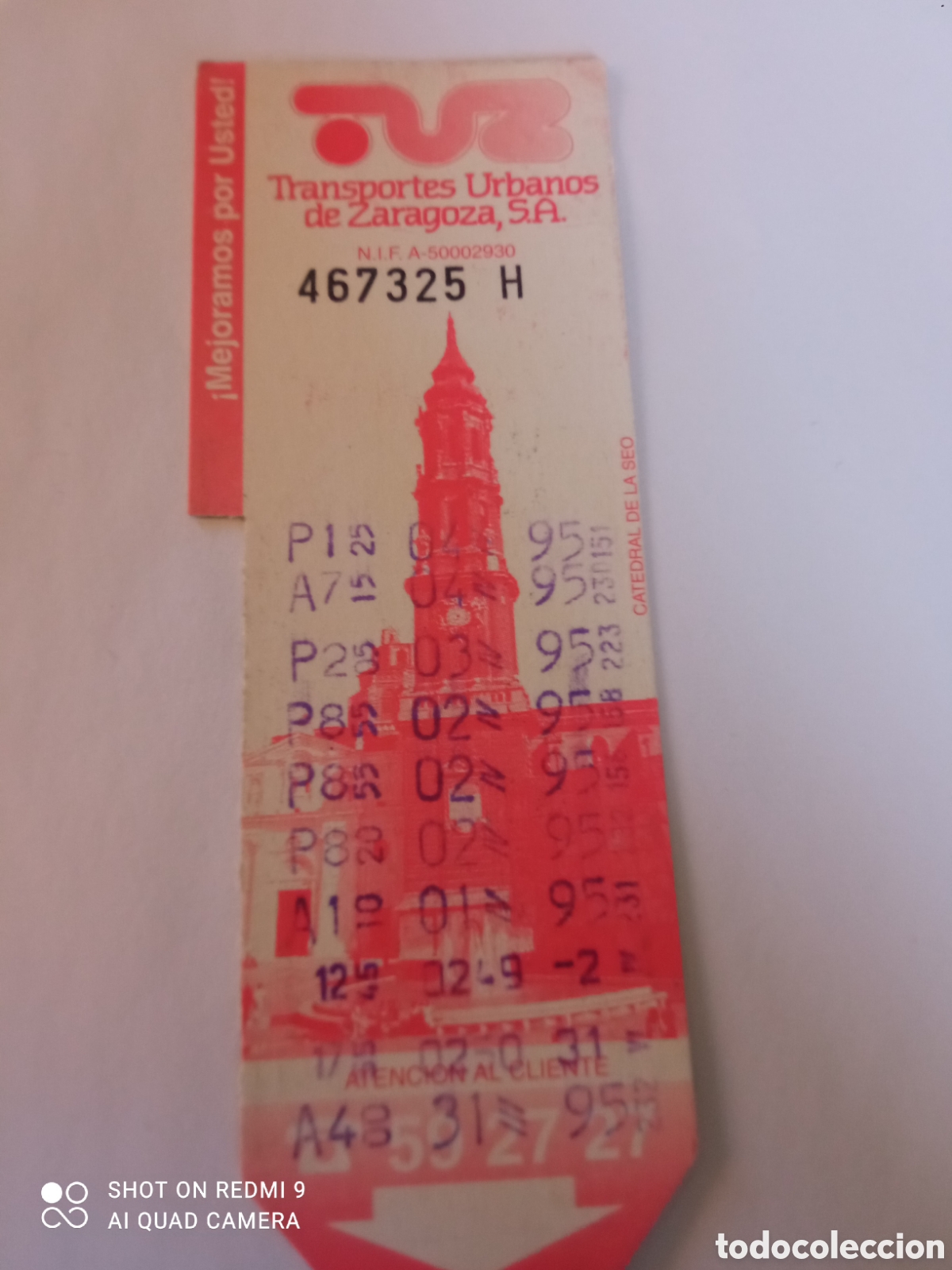 Coleccionismo billetes de transporte: Billete de Transporte urbano ZARAGOZA, S.A. A&Ntilde;OS 90S (catedral del aseo)