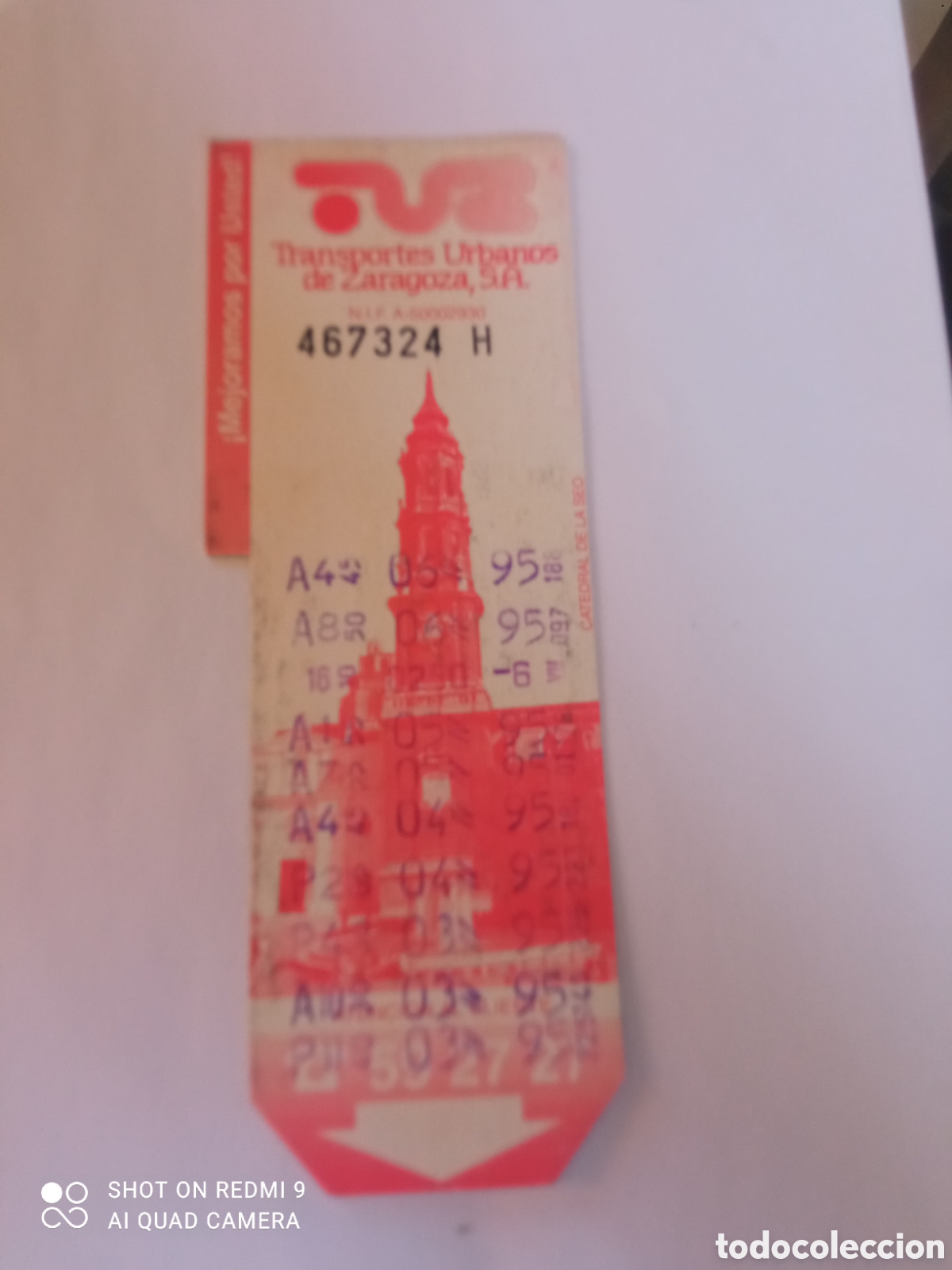 Coleccionismo billetes de transporte: Billete de Transporte urbano ZARAGOZA, S.A. A&Ntilde;OS 90S (catedral del aseo)