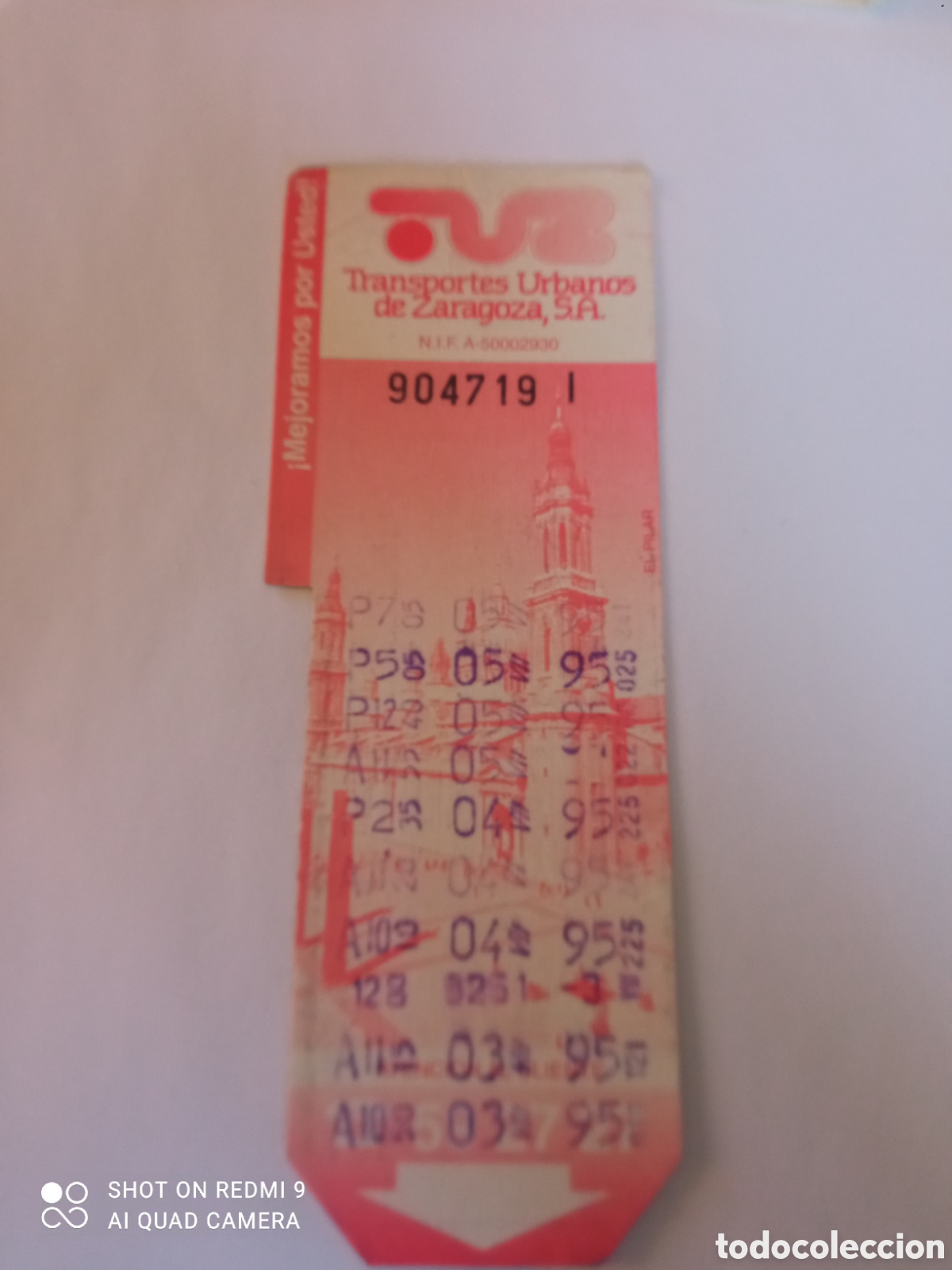 Coleccionismo billetes de transporte: Billete de Transporte urbano ZARAGOZA, S.A. A&Ntilde;OS 90S (EL PILAR)