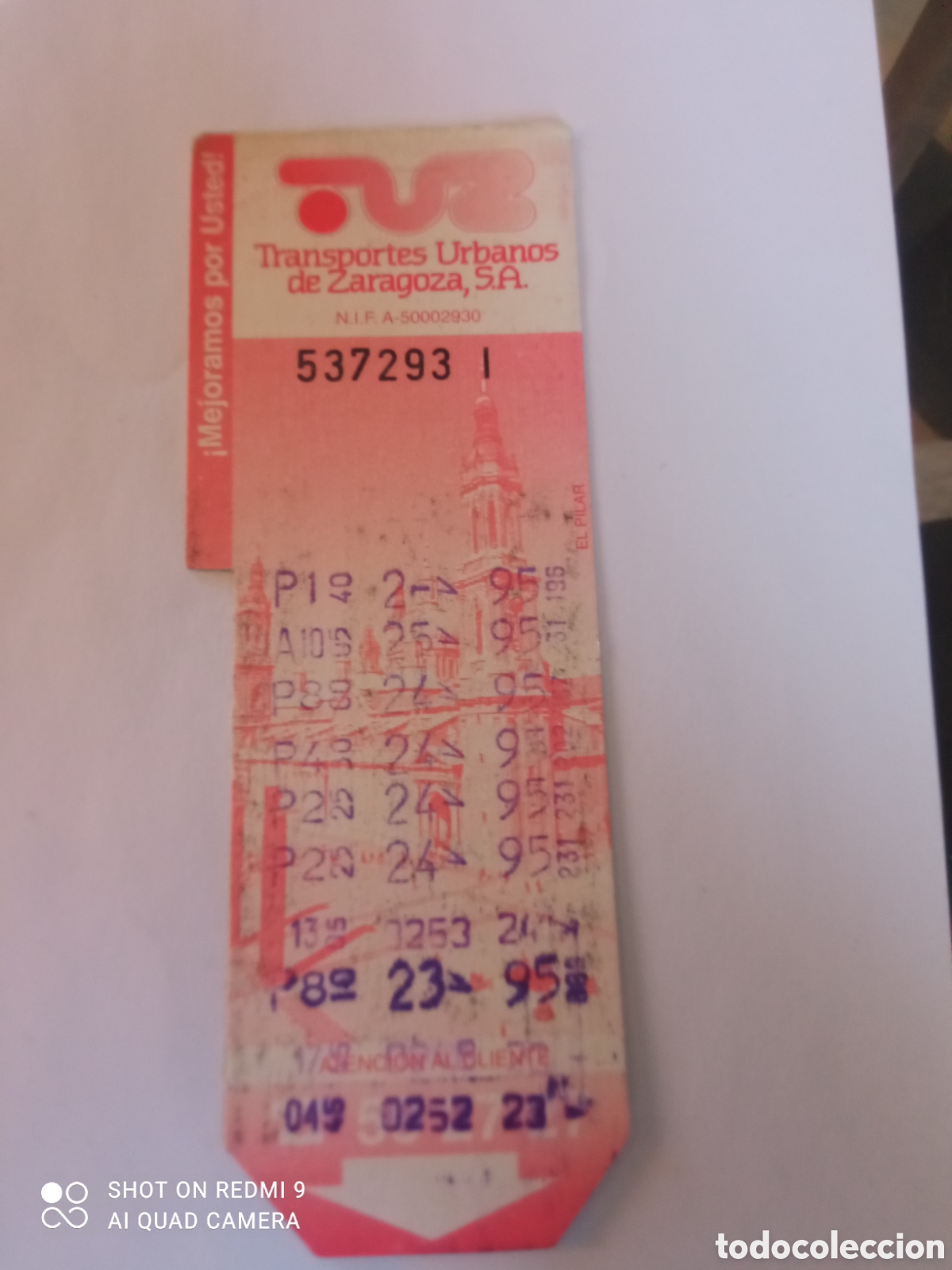 Coleccionismo billetes de transporte: Billete de Transporte urbano ZARAGOZA, S.A. A&Ntilde;OS 90S (EL PILAR)