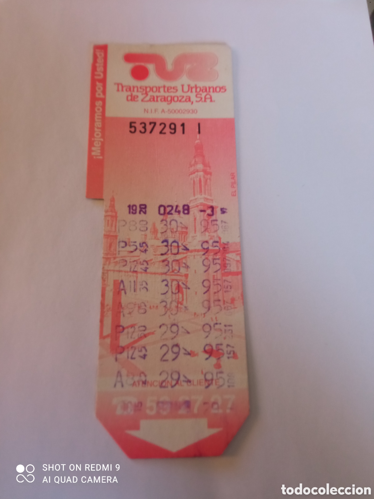 Coleccionismo billetes de transporte: Billete de Transporte urbano ZARAGOZA, S.A. A&Ntilde;OS 90S (EL PILAR)