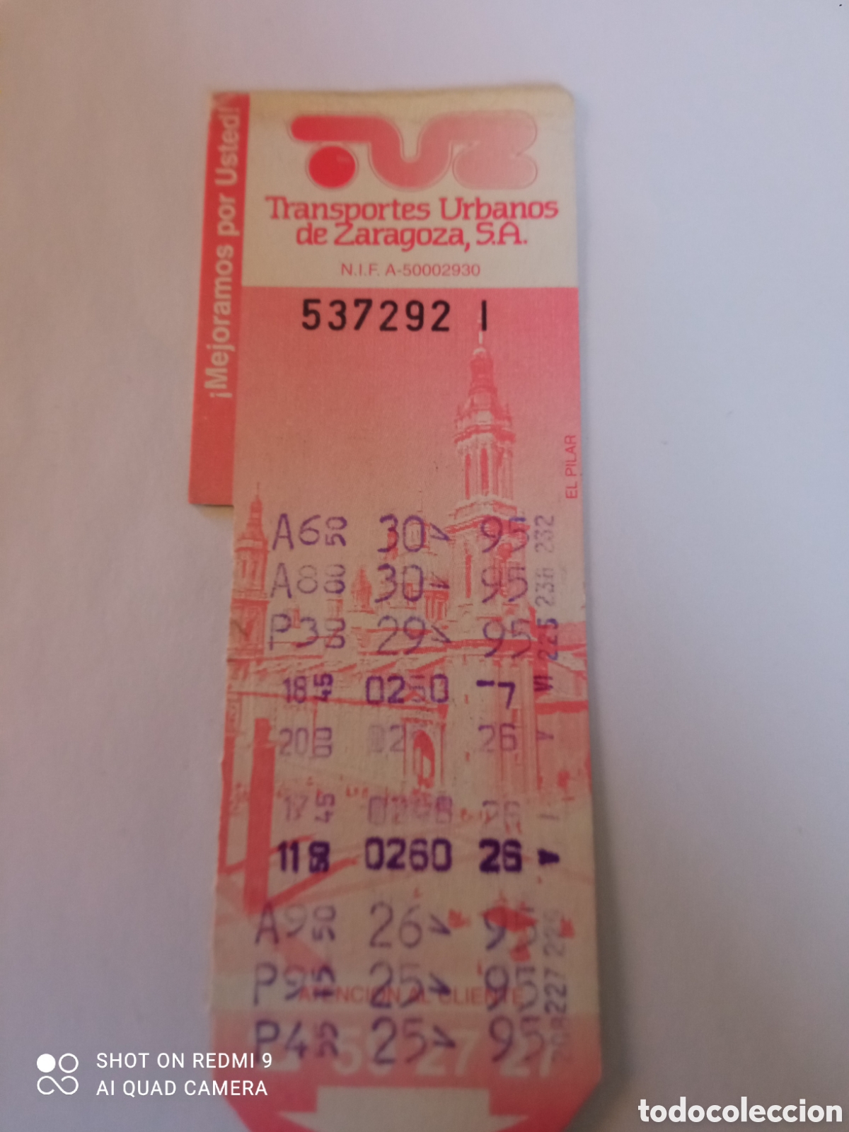 Coleccionismo billetes de transporte: Billete de Transporte urbano ZARAGOZA, S.A. A&Ntilde;OS 90S (EL PILAR)