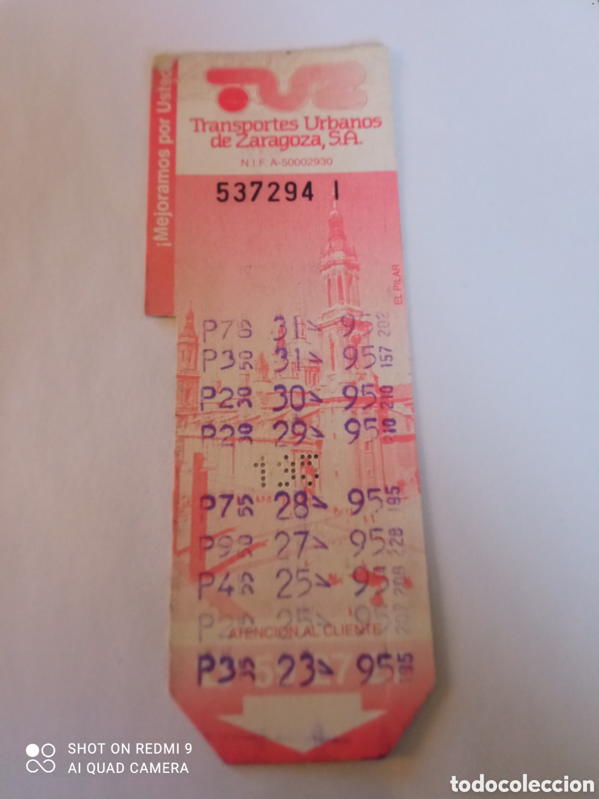 Coleccionismo billetes de transporte: Billete de Transporte urbano ZARAGOZA, S.A. A&Ntilde;OS 90S (EL PILAR)
