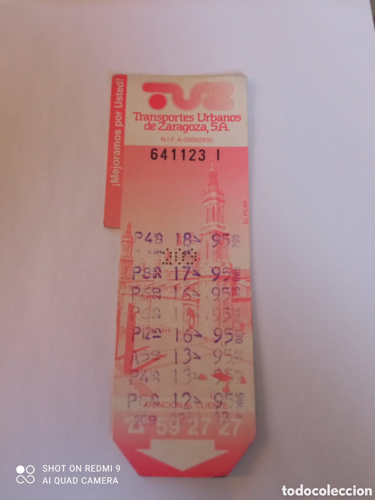 Coleccionismo billetes de transporte: Billete de Transporte urbano ZARAGOZA, S.A. A&Ntilde;OS 90S (EL PILAR)