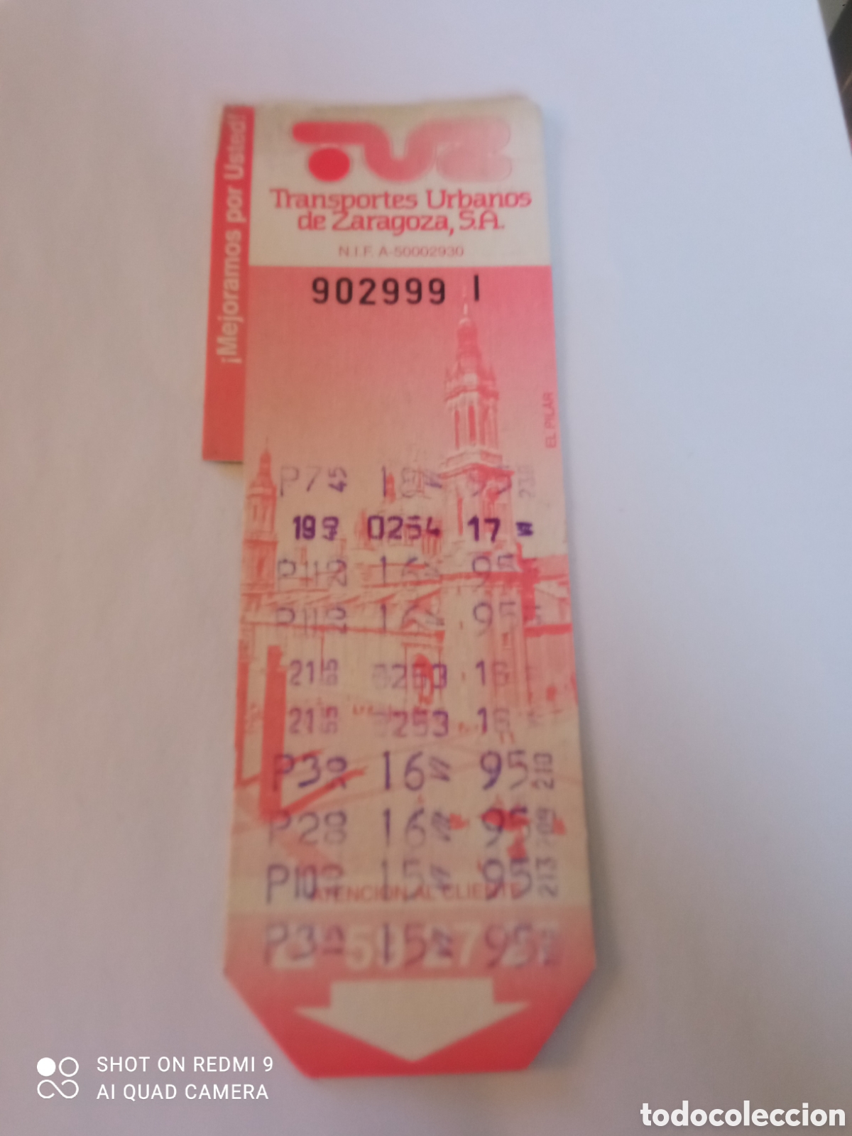 Collectables Transport Tickets: Billete de Transporte urbano ZARAGOZA, S.A. A&Ntilde;OS 90S (EL PILAR)
