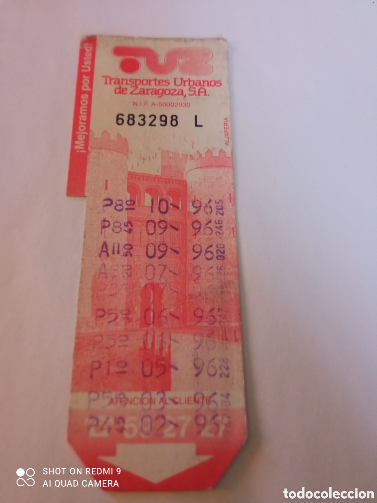 Coleccionismo billetes de transporte: Billete de Transporte urbano ZARAGOZA, S.A. A&Ntilde;OS 90S (ALJAFERIA)