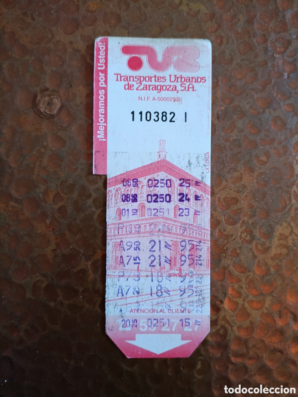 Coleccionismo billetes de transporte: Billete de Transporte urbano ZARAGOZA, S.A. A&Ntilde;OS 90S (LA LONJA)