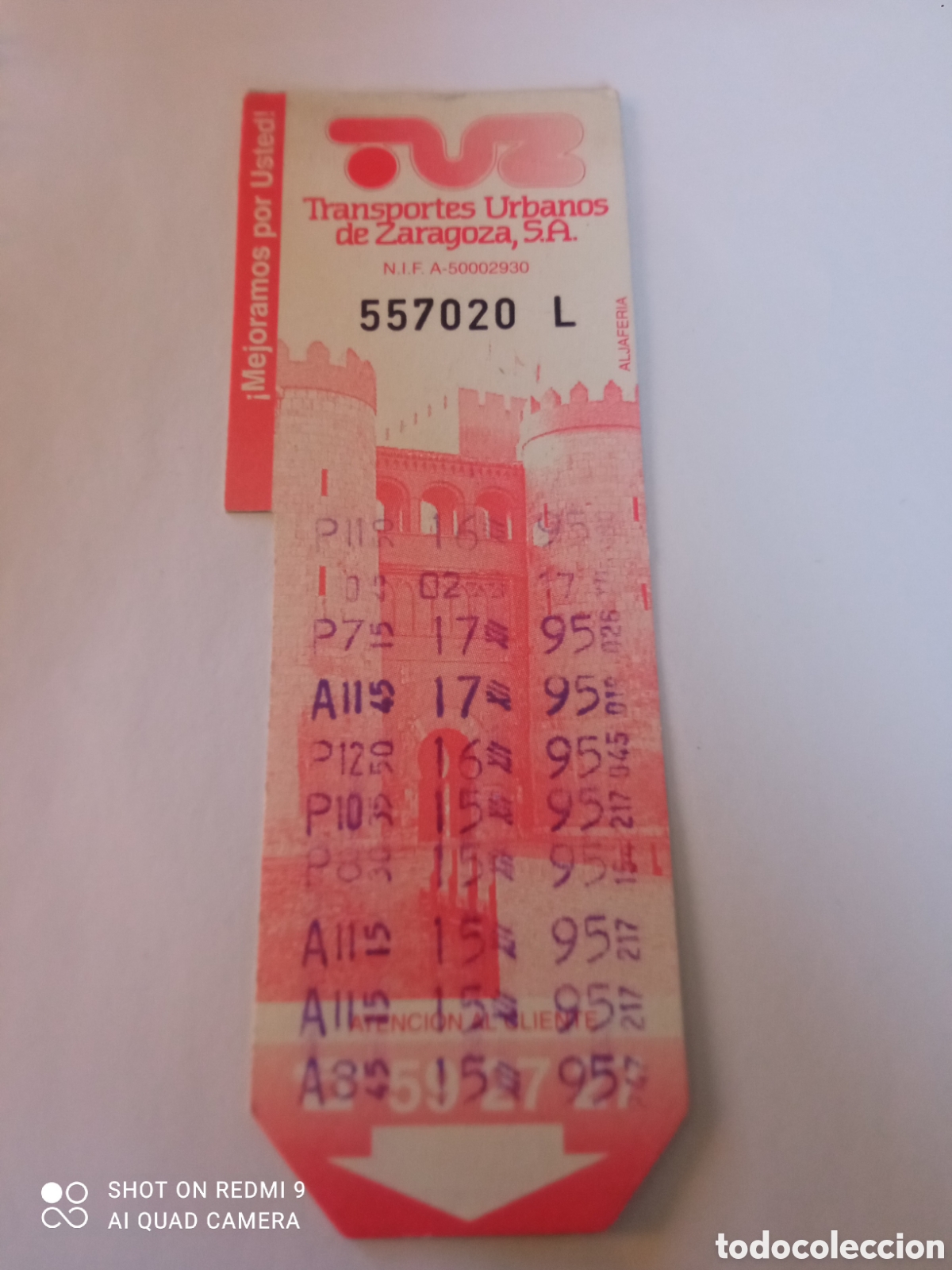 Coleccionismo billetes de transporte: Billete de Transporte urbano ZARAGOZA, S.A. A&Ntilde;OS 90S (ALJAFERIA)