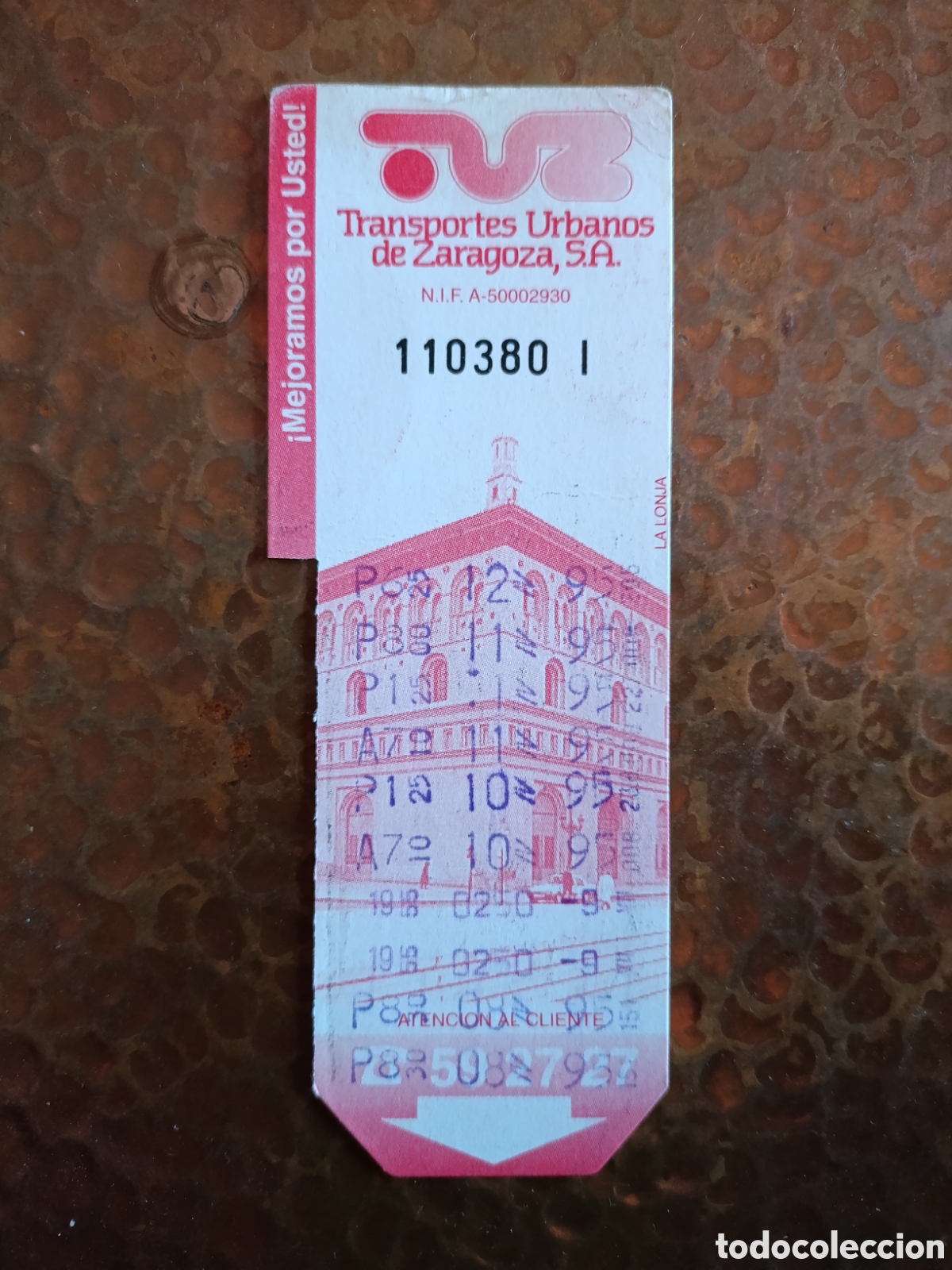 Coleccionismo billetes de transporte: Billete de Transporte urbano ZARAGOZA, S.A. A&Ntilde;OS 90S (LA LONJA)