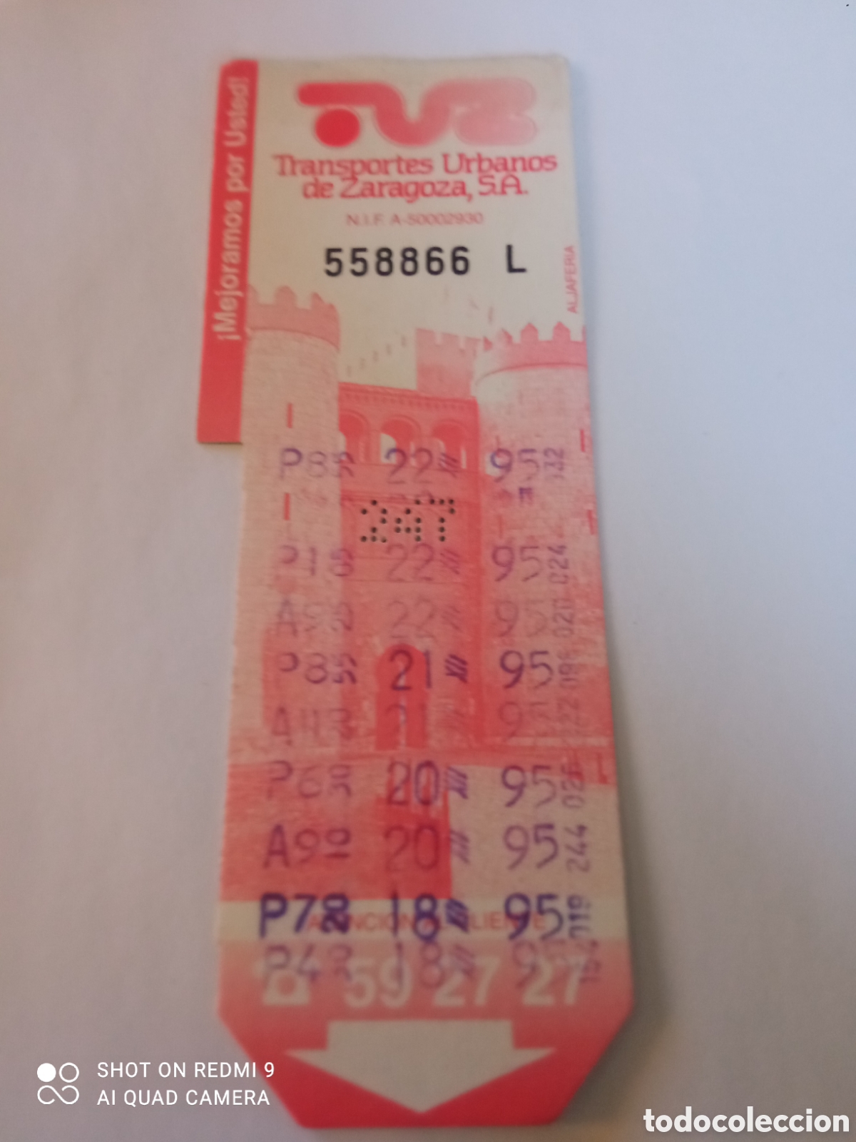 Coleccionismo billetes de transporte: Billete de Transporte urbano ZARAGOZA, S.A. A&Ntilde;OS 90S (ALJAFERIA)