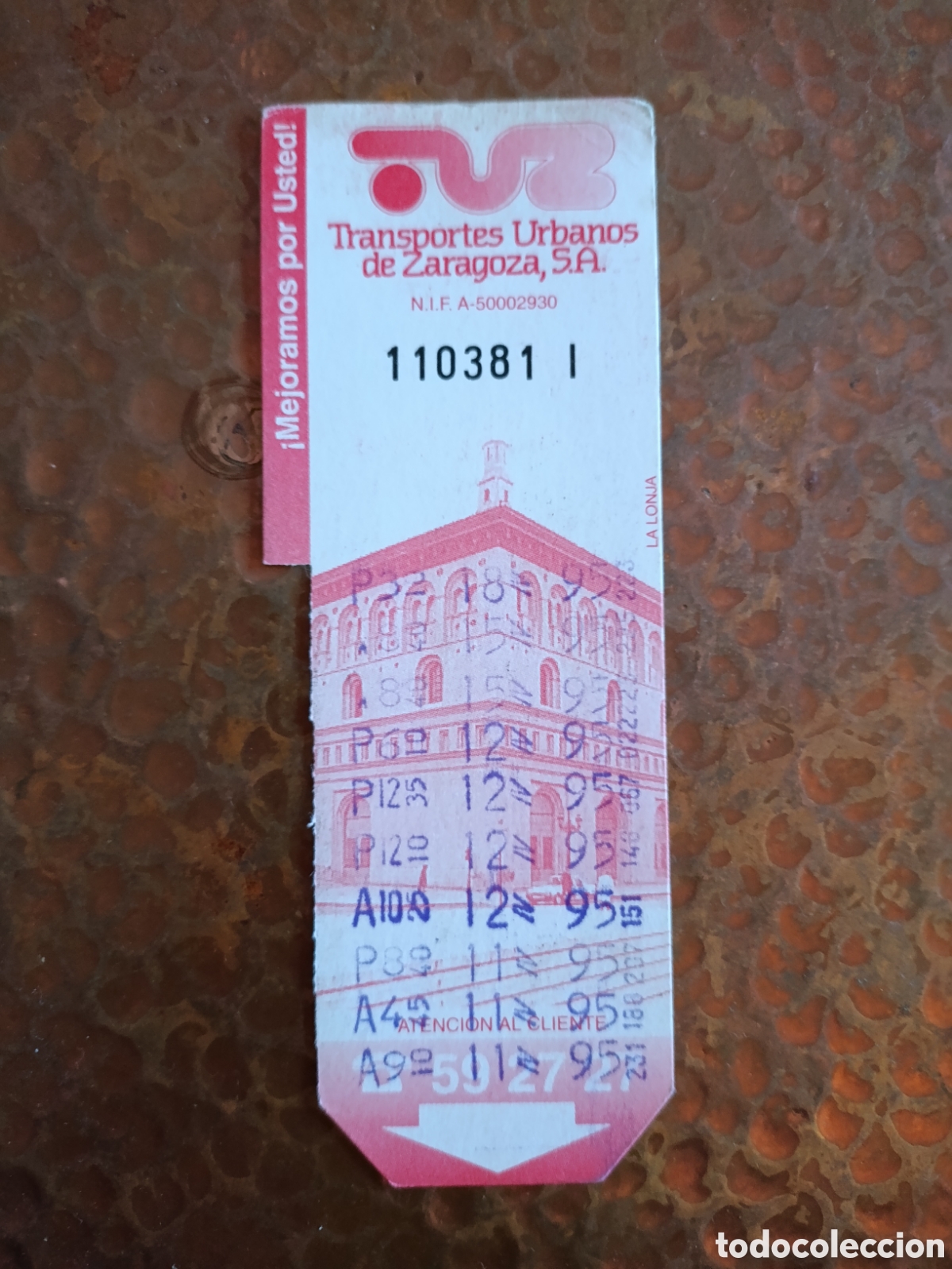 Coleccionismo billetes de transporte: Billete de Transporte urbano ZARAGOZA, S.A. A&Ntilde;OS 90S (LA LONJA)