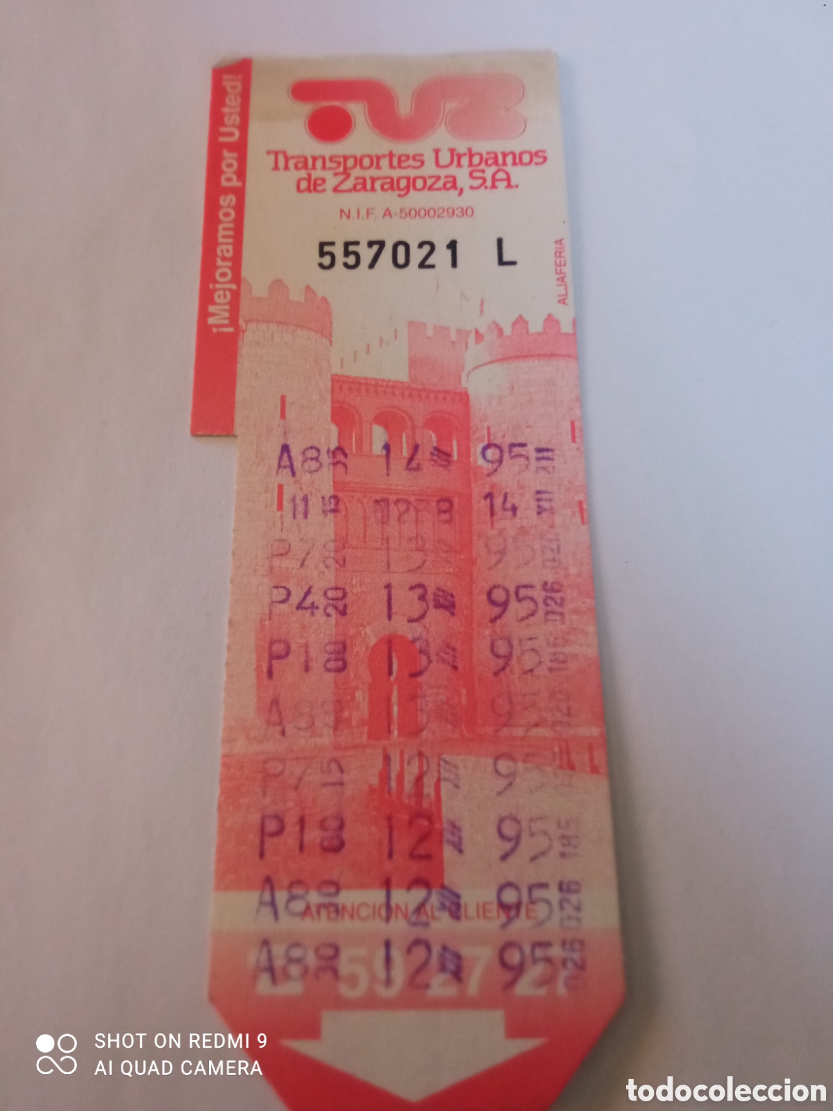 Coleccionismo billetes de transporte: Billete de Transporte urbano ZARAGOZA, S.A. A&Ntilde;OS 90S (ALJAFERIA)
