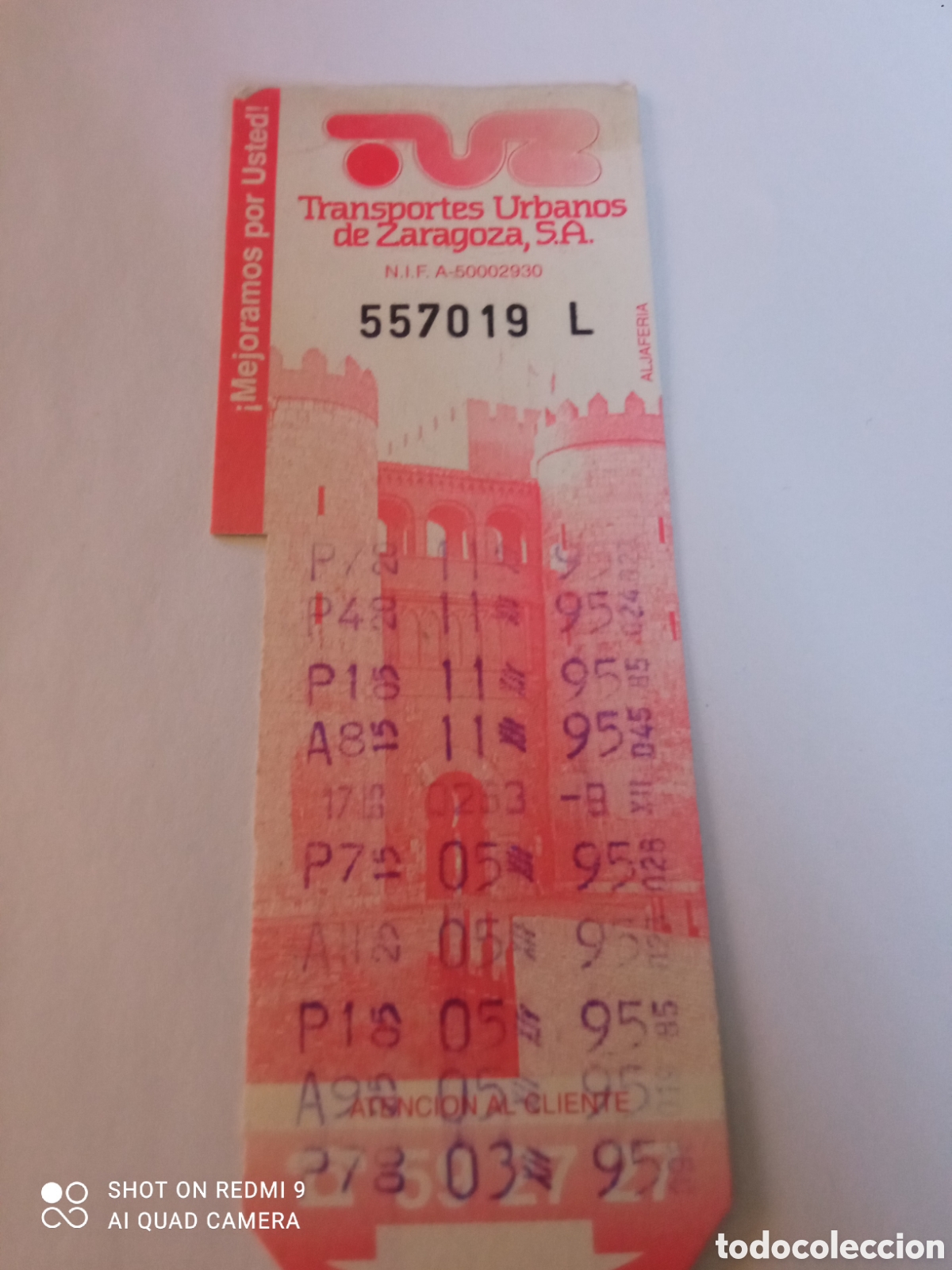 Coleccionismo billetes de transporte: Billete de Transporte urbano ZARAGOZA, S.A. A&Ntilde;OS 90S (ALJAFERIA)