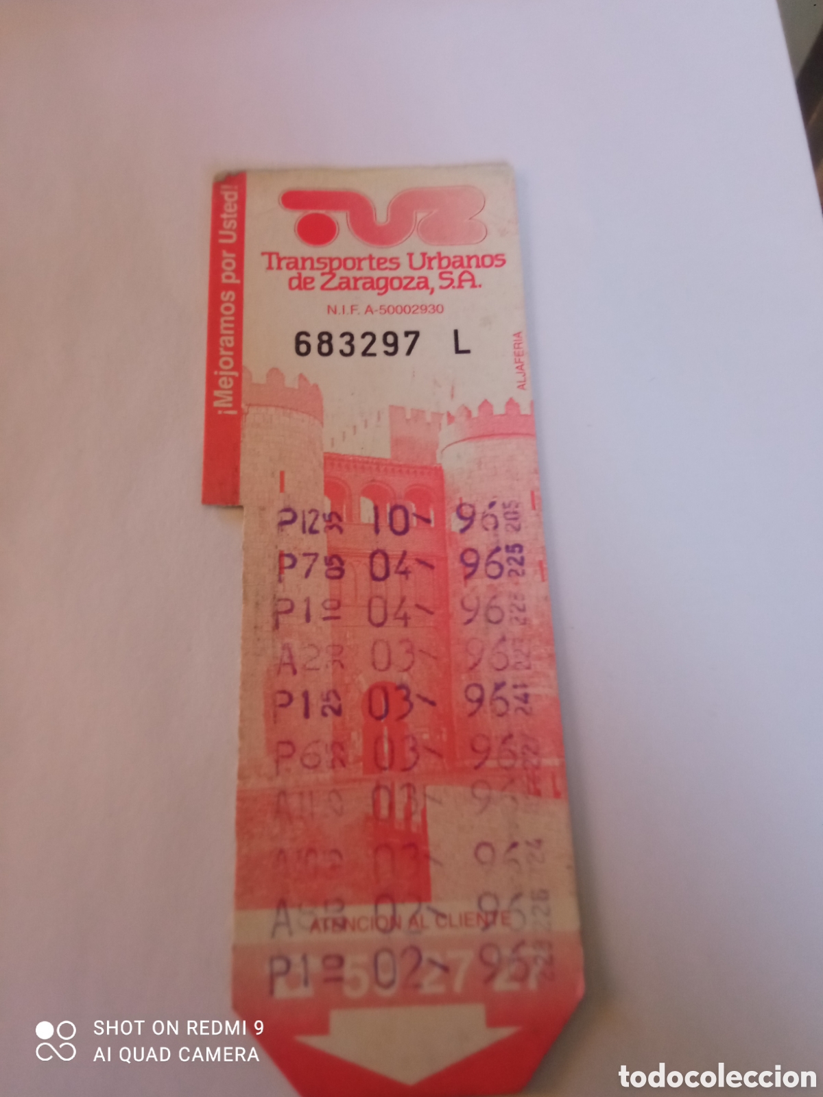 Coleccionismo billetes de transporte: Billete de Transporte urbano ZARAGOZA, S.A. A&Ntilde;OS 90S (ALJAFERIA)